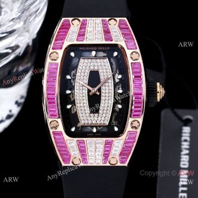 Swiss Grade Richard Mille Bust Down Watch Pink Clear Diamond Rose Gold